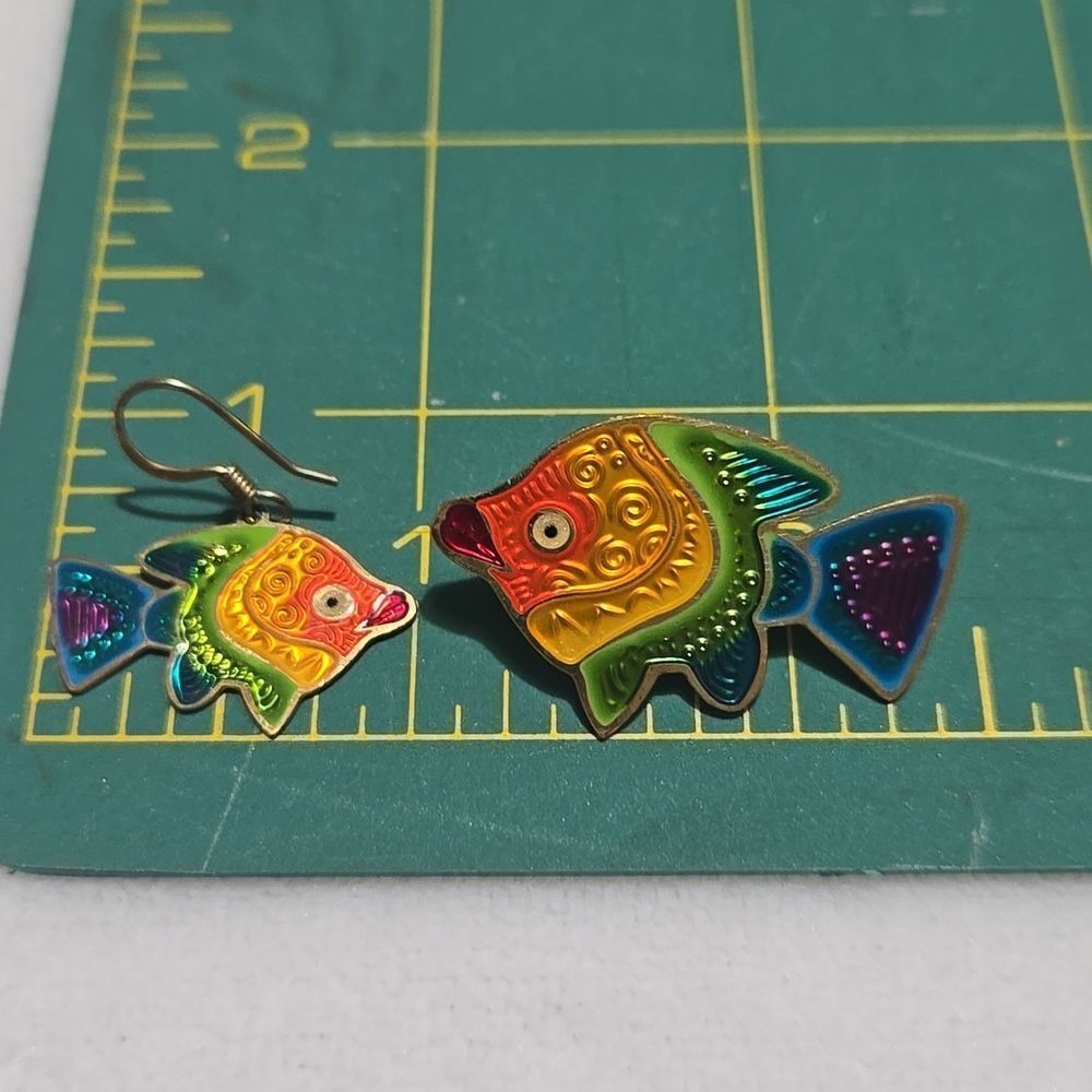 Colorful Fish Earrings And Pin Set - Picture 5 of 5